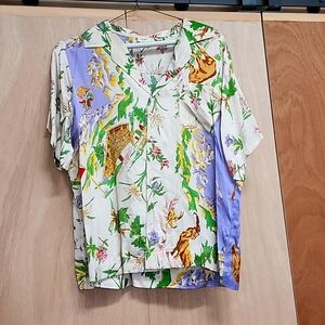 HTF ANTHROPOLOGIE Tiny Postcard Surf Blouse Top M